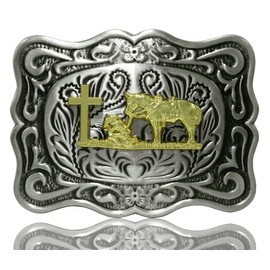Moranse Belt Buckle With Religion Cross Cowboy Kneeling Prayer And Horse Design