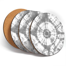 Destination Vinyl ltd Great Coasters (Set of 4) Round - BW - Tie Dye Hippy Boho Drink Glossy Coasters/Tabletop Protection for Any Table Type #43884