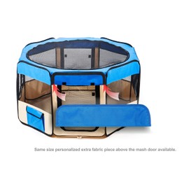 Pawer 45”×24” 8-Panel Foldable Pet Playpen, Blue+Beige, Personalize Embroidery Extra Fabric Piece Available, for Cat/Dog/Puppy, 600D Oxford Cloth Portable Indoor & Outdoor Kennel with Carry Bag