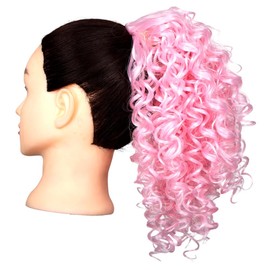 Xiaofeng Spring Curly Ponytail Hairpiece Drawstring Synthetic Ponytail Extension for Women and Girls Daily Use (Light Pink, 12 Inches)