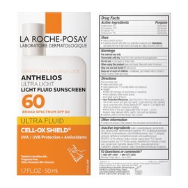 La Roche-Posay Anthelios 60 bloqueador solar ultraligero, líquido facial, botella de 1.7 oz (50 ml)