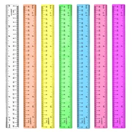 Rulers 12 Inch, Colored Clear Rulers, Plastic Measuring Ruler for Kids, School, Home and Office, Millimeter, Centimeter and Inches, Pack of 7
