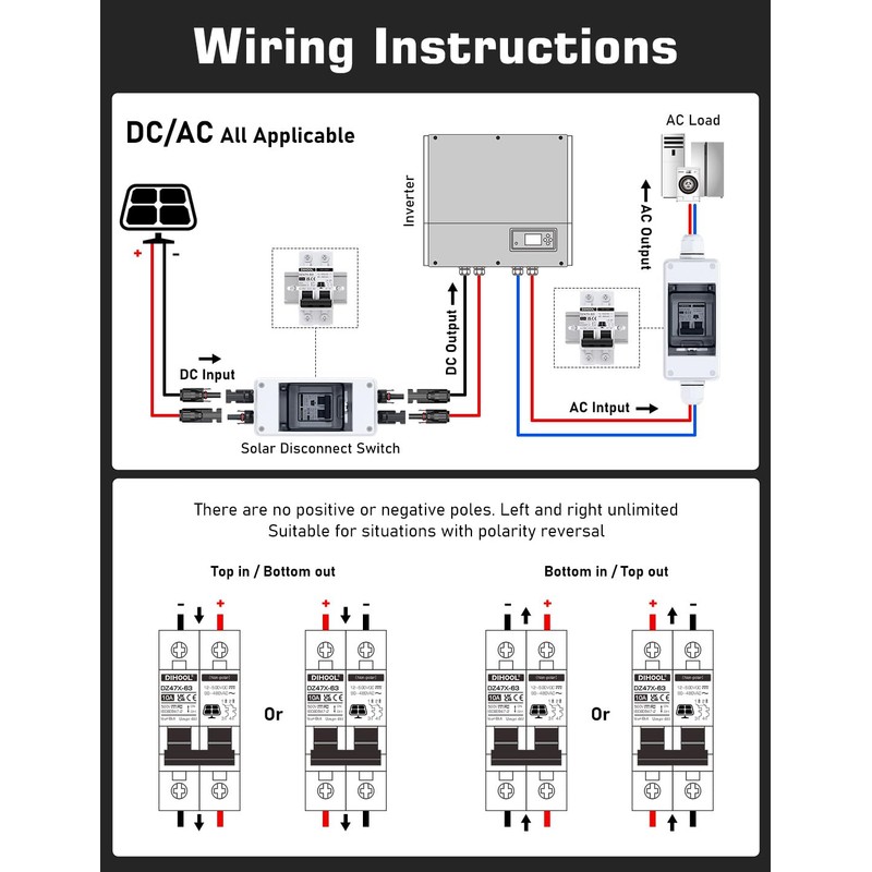 DIHOOL Solar Disconnect Switch, 30 Amp 2 Pole, DIN Rail