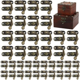 Forreen Box Clasp Antique, Pack of 40 Padlock Hasp Small Vintage Easy Open Close Right Latch Hook Hasp with Screws for Wooden Boxes Jewellery Boxes Gift Boxes, 2 Sizes