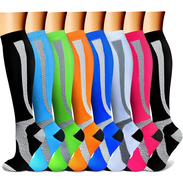 QUXIANG Copper Compression Socks for Women & Men Circulation (8 Pairs) - Best for Running Athletic Cycling - 15-20 mmHg (S/M,Multi 10)