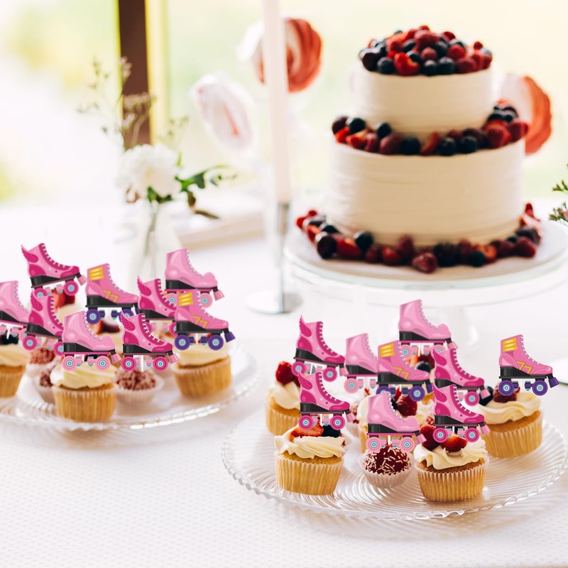 Pink Roller Skating Cupcake Toppers