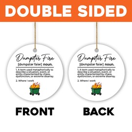MAIANEY Where I Work Dumpster Fire Ornament 2024 3" Definition of Dumpster Fire Ornaments for Christmas Tree Funny Meme Chirstmas Workplace Coworker Gag Gifts Decorations Ceramic Hanging Ornaments