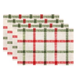 DriftAway Decorative Table Placemats Christmas Plaids for Dining Linen Table Place Mats for Xmas Winter Holiday Kitchen Christmas Mats Set of 4 Country 12 x 18 Inch Placemats Red Green