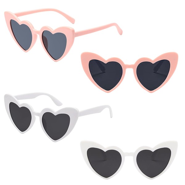 Jasminum, Pack of 4 Women's Party Sunglasses, Vintage Fashion, Heart-Shaped Sunglasses, for Girls, Women, Shopping, Travel, Party, Outdoor, Women's Party Sunglasses, Vintage Fashion, Heart-Shaped