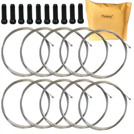Yuauy 10 pcs 2100mm Shift Cable Derailleur Cable Stainless Steel for Mountain and Road Bicycle + 10 PCs Black Alloy Cable Cap End Tip Crimp