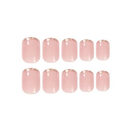 XZMeiLun Press on Nails Short, Extra Short Press on Nails Glue on for Women, Gold Nude Pink French tip press-on nail, Reusable Stick on Acrylic Glossy Soft Gel Fake presson Nail Kit for Women Gift