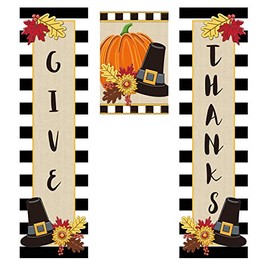 Evergreen Flag Give Thanks Door Banner Kit Festive Holiday Wreath Door Décor Welcome Decoration for Homes Gardens and Yards