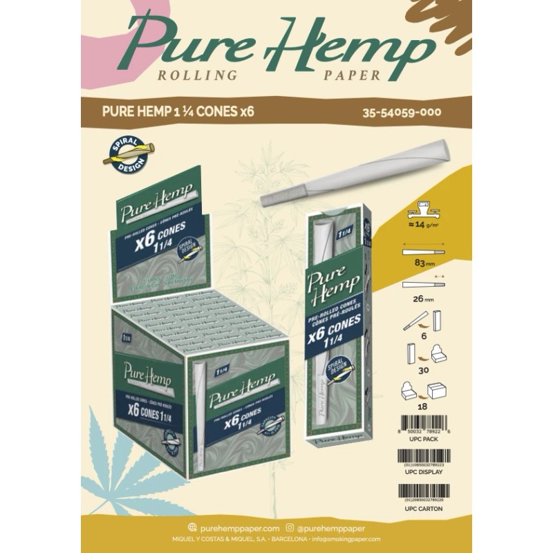 Pure Hemp Classic 1 1/4 Pre-Rolled Spiral Paper (5 Pack