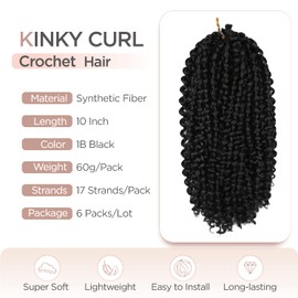 Hanne Fashion Afro Kinky Curly Crochet Hair Jerry Curl Braiding Hair Extensions for Black Women 6 Packs Short Synthetic Kinky Twist Hair (6Pcs, Black)