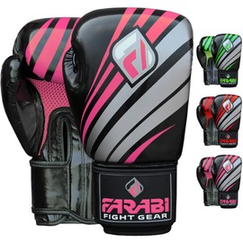 Farabi Boxing Gloves Training Sparring Punching Bag Focus Pads Training Gloves Pair (Black/Pink, 12-oz)