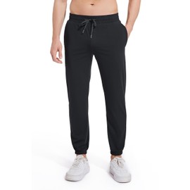 AbleTree Athletic Joggers Men 27" Inseam Short Length Casual Stretch Quick Dry Jogging Yoga Pants with Back Zip Pocket Black