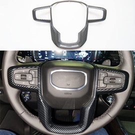 CYAuto Carbon Fiber Style Interior Steering Wheel Trim Accessories for GMC Yukon XL 2021-2023 / Sierra 1500 2019-2023 / 2500HD 3500HD 2020-2023 (Carbon Fiber Style)