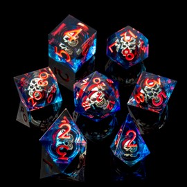 YEMEKO Skull DND Dice, Sharp Edge Handmade Dice Set for Dungeons and Dragons Ttrpg, Multi-Sided RPG Polyhedral Resin Roleplaying (Blue Pink)