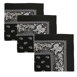 Kaiser 3 PK Cowboy Bandanas 100% Cotton 22 x 22 inch - Black