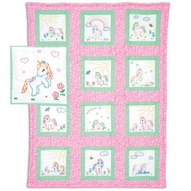Jack Dempsey Needle Art Baby Unicorns Quilt Block, white