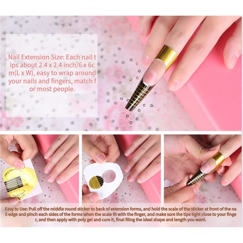 100 Pcs Nail Form Guide Sticker, Gold Horseshoe Nail Extension