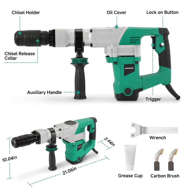 Hoteche Electric Demolition Jack Hammer 1500W Heavy-Duty SDS-MAX Concrete Breaker