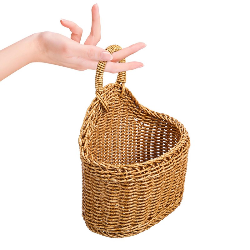DECHOUS Small Wall Hanging Wicker Storage Basket, Plastic Woven Organizer