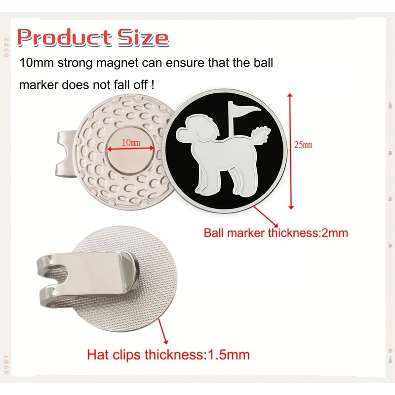ADHERE Golf Ball Markers Unique Double Side Cute Poodle Enamel