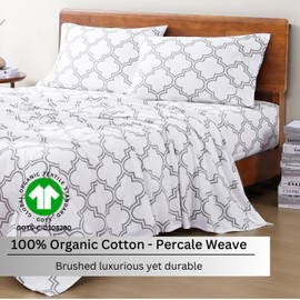 LANE LINEN LANE LINEN 100% Organic Cotton King Size Bedding Sets, Soft & Comfy Percale Sheets, Breathable Luxury Hotel Low Pill Fade Resistant Printed Cotton Sheets,15" Deep Pocket King Sheet Set - Trellis