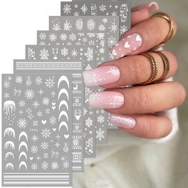 Snowflake Nail Art Stickers Decals Christmas Nail Stickers for Nail Art Elk Winter Nail Decals White Nail Supplies Reindeer Nail Art Design Self Adhesive Nail Decoration for Women Manicure Art 6Pcs