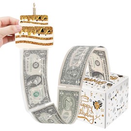 Mienocol White Gold Pull Surprise Money Box, Metallic, Shiny, 4.7x4.7 inches, Birthday Cash Gift