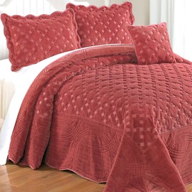 Serenta Faux Fur Quilted Tatami 4 Piece Bedspread Set, King, Dusty Cedar