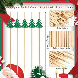 1000 Pcs Christmas Cocktail Sticks Picks Decoration, Xmas Tree Shape Fruit Food Picks Bamboo Skewers Decorative Sandwich Appetizer Toothpicks for Christmas Holiday Decoration Party Supplie (Xmas Tree)