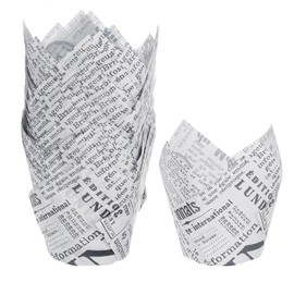 sourcing map 50pcs Tulip Cupcake Liners Greaseproof Baking Cups Paper Cupcake Wrappers Holders for Parties Weddings Birthdays, White with Newspaper