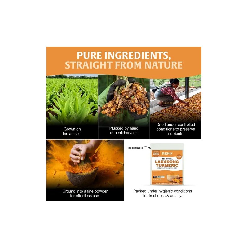 Handpick Polvo De Cúrcuma Lakadong 226 G - Alta Curcumina