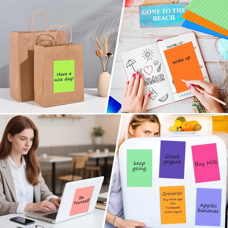 (12 Pack) Lined Sticky Notes 4x6 Inch, 12 Bright Colors