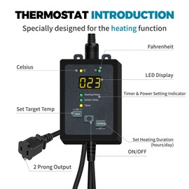 SYSAI Digital Thermostat Controller for Reptiles, Seed Germination, Breeding, Incubation and Small Greenhouse, 50-95°F, 1.5A 150W