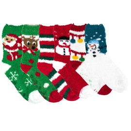 Differenttouch 6 Pairs Pack Super Soft Cozy Fuzzy Winter Slipper Socks (9-11, Christmas #1)