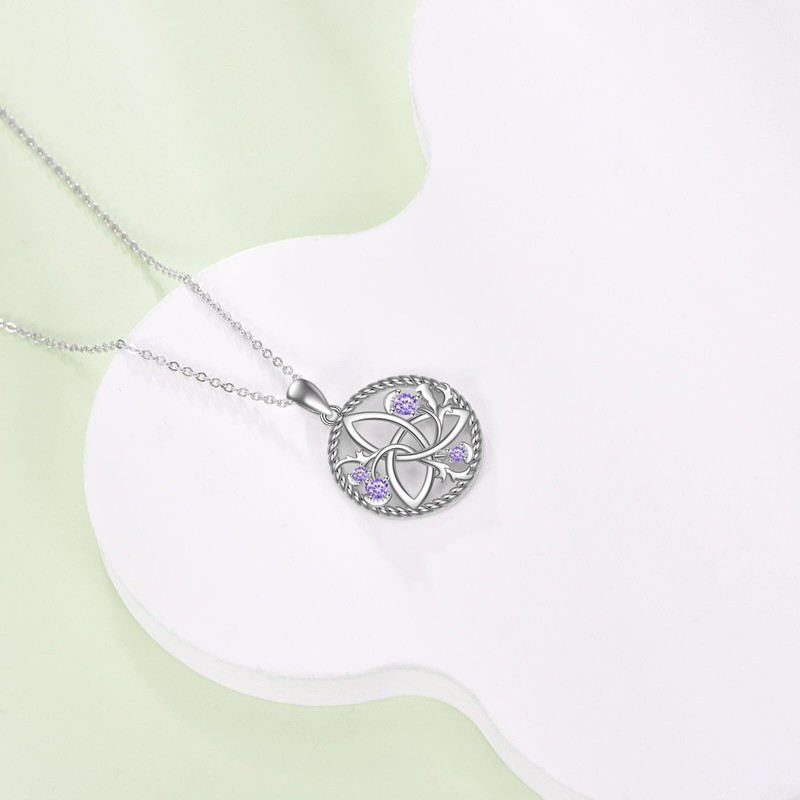 CRMAD Celtic Necklace for Women Trinity Knot Scottish Thistle Pendant