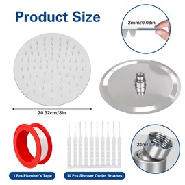 Shower Head Rain Shower Head 8 Inch (20 cm) Shower Head 304 Rain Shower Head Round Rain Shower Head 360° Adjustable Shower Head Stainless Steel with Cleaning Brushes