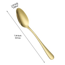 Evanda Gold Dinner Spoons 12 Pieces, Gold Titanium Plating Stainless Steel 18.5cm Spoons, Dessert Spoons, Table Spoon, Soup Spoons, Easy to Clean, Dishwasher Safe