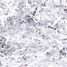 MYJJTYS Crinkle Cut Paper Shred Filler for Gift Box Baskets (1LB),Shredded Paper for Gift Wrapping Easter Basket Grass,Crinkle Paper for Packing Box Filling Color Mixing (White & Silver)