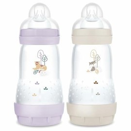 mam - Pack of 2 Easy Start Anti-Colic 2+ Months Medium Flow (2 x 260 ml) Lilac + Sand - Bottle to Reduce Colic and Baby Discomfort - Breastfeeding Friendly Baby Bottle