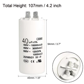 uxcell CBB60 Run Capacitor 40uF 450V AC Double Insert 50/60Hz Cylinder 94x45mm White for Air Compressor Water Pump Motor