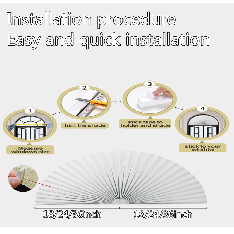 Arch Window Pleated Blinds Half Circle Window Shades Cordless Non-Woven