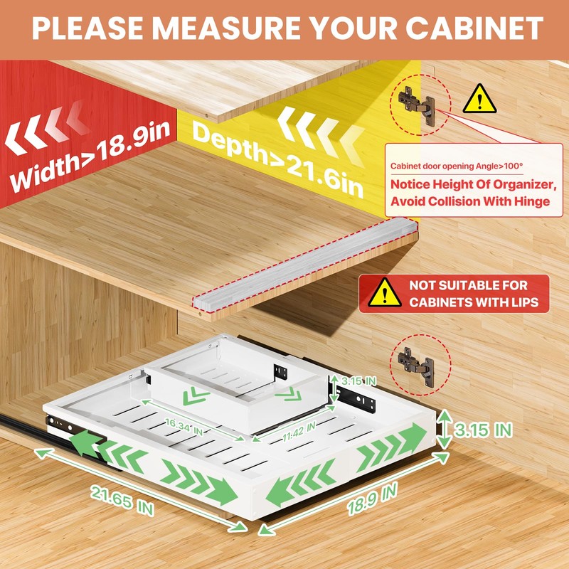 BUFOR 1 Pack Pull out Cabinet Organizer, Width (12"-19") Depth