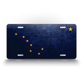 SignsAndTagsOnline Alaska Weathered Metal Flag License Plate Antique AK State Flag Auto Tag