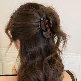 Fesanla Hair Clips, Small, Set of 2, Hair Clip, Half Up, Hair Clip, Mini, Hair Accessory, Hair Clip, Lightweight, Hair Ornament, For Adults, Ladies, Daily Use, Commuting to Work (Amber + Tortoise Shell)