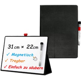 iNenya - Magnetic Small Whiteboard, Small Portable White Board with Stand, Wipe Clean Mini Whiteboard for Desk, Blackboard, Desk - Includes 1 Marker with Eraser, Black, 31 cm x 22 cm (A4)