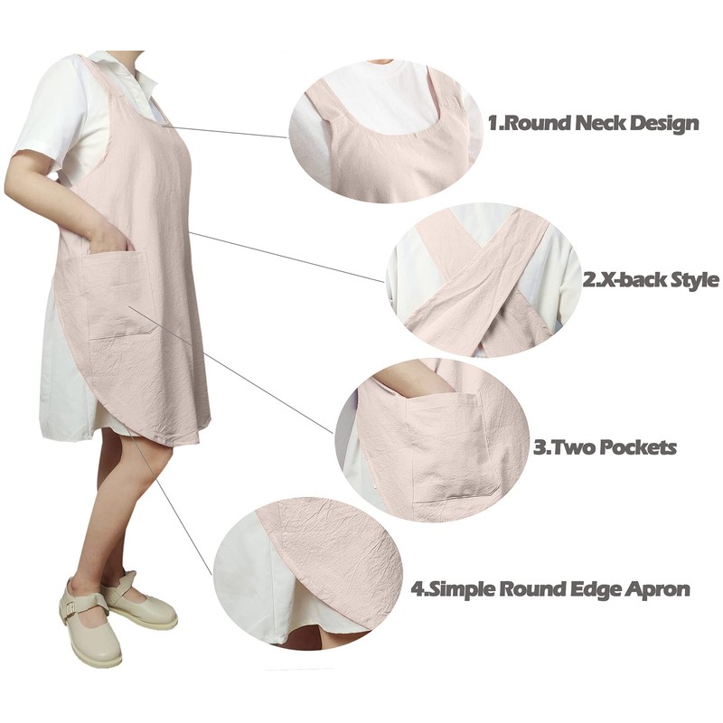 Cotton Cross Back Aprons Solid Color Cooking Kitchen Garden Smock
